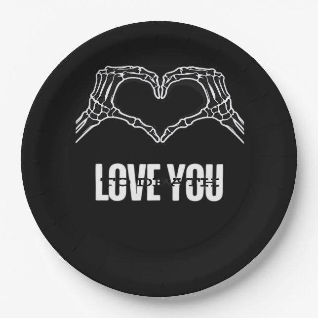 To Death Skeleton Heart Hands Classic Look Paper Plates (Front)