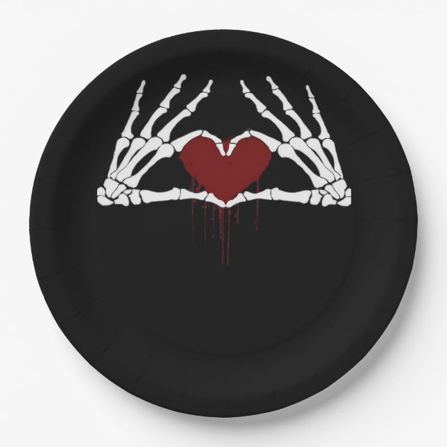 To Death  - Skeleton Heart Hands Paper Plates (Front)