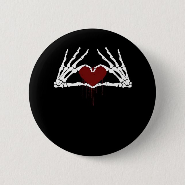 To Death Skeleton Heart Hands Style Button (Front)