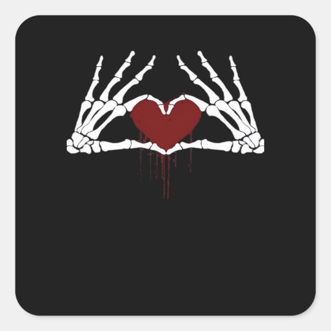 To Death Skeleton Heart Hands Style Square Sticker (Front)