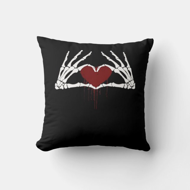 To Death Skeleton Heart Hands Style Throw Pillow (Front)