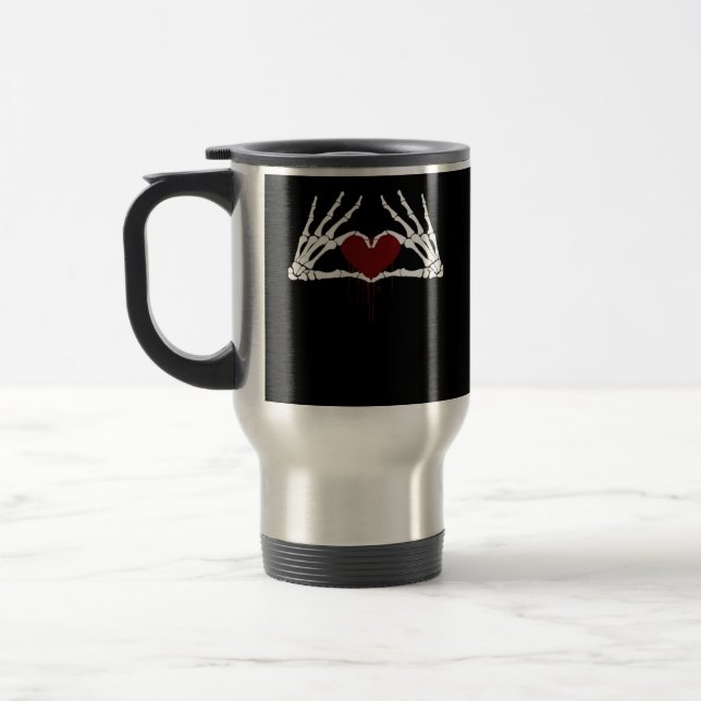 To Death Skeleton Heart Hands Style Travel Mug (Left)