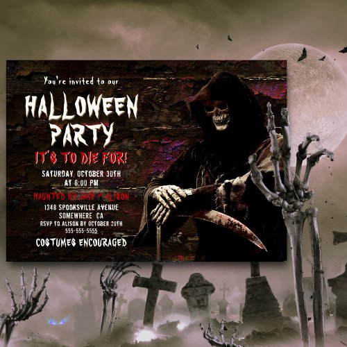 To Die For Grim Reaper Halloween Party Invitation