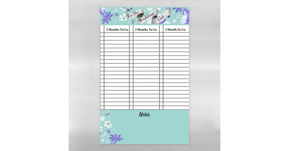 To Do 3 Month Wedding Checklist Dry Erase Sheet