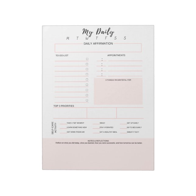 To Do List, Affirmation Checklist | Self Care  Notepad (Rotated)