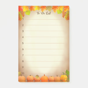 To Do List, Autumn Leaves & Pumpkins on Scroll Post-it Notes