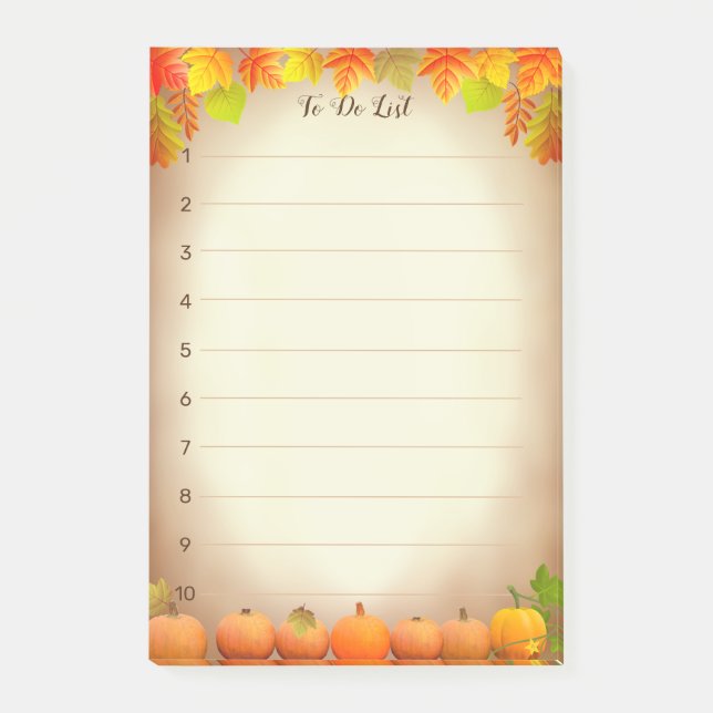 To Do List, Autumn Leaves & Pumpkins on Scroll Post-it Notes (Front)
