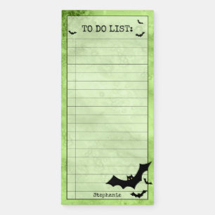 To Do List: Black Bat Silhouette Green BG Magnetic Notepad