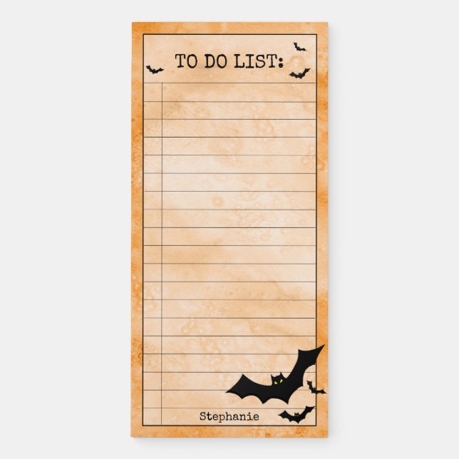 To Do List: Black Bat Silhouette Orange BG Magnetic Notepad (Front)
