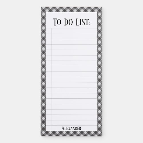 To Do List  BlackWhite Gingham Checks Pattern Magnetic Notepad