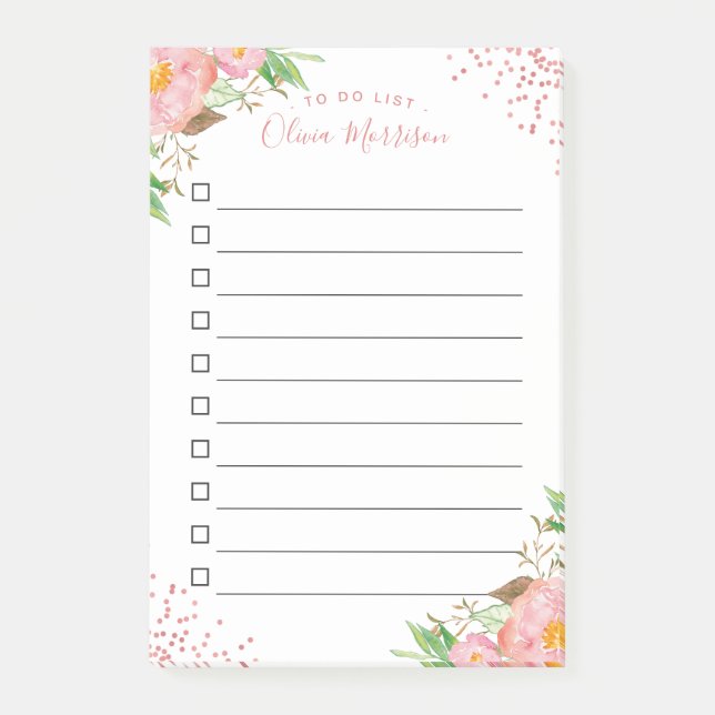 To Do List - Blush Pink Floral Confetti Dots Post-it Notes (Front)