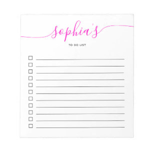 To Do List Chic Script Bright Pink Notepad