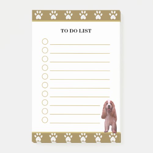 To Do List  Cocker Spaniel Dog with Paw Pattern Post_it Notes