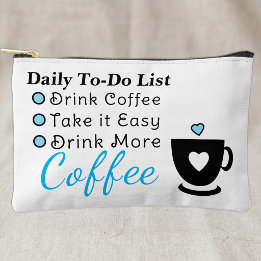 To-do list coffee lovers white blue accessory pouch
