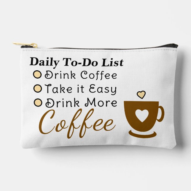 To-do list coffee lovers white brown accessory pouch (Front)