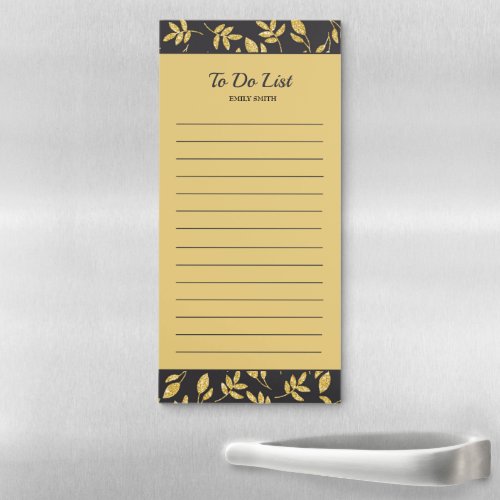 To Do List Custom Monogram Gold Black Stylish Magnetic Notepad