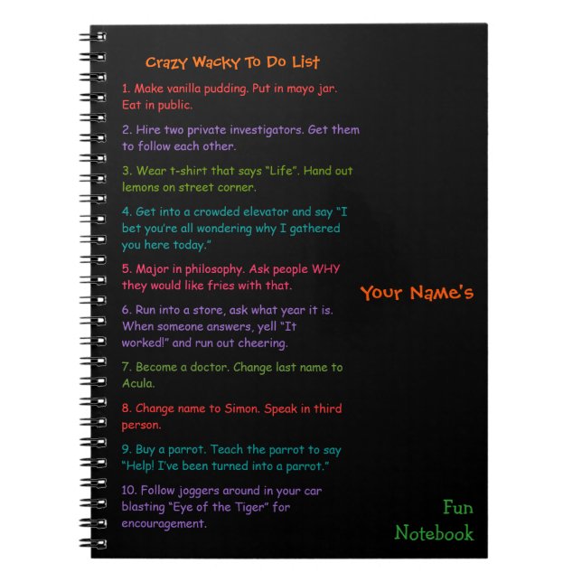 To Do List Custom Personalized Kids Fun Notebook (Front)