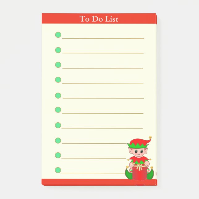 To Do List & Cute Christmas Elf Post-it Notes (Front)