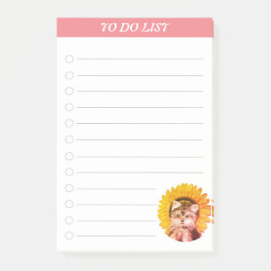 To Do List & Cute Dog with Sunflower Post-it Notes