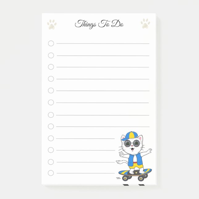 To Do List & Cute Skater Cat Post-it Notes (Front)