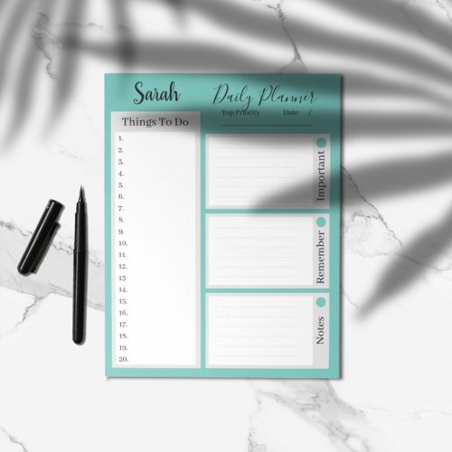 To do list daily planner reminders teal  notepad