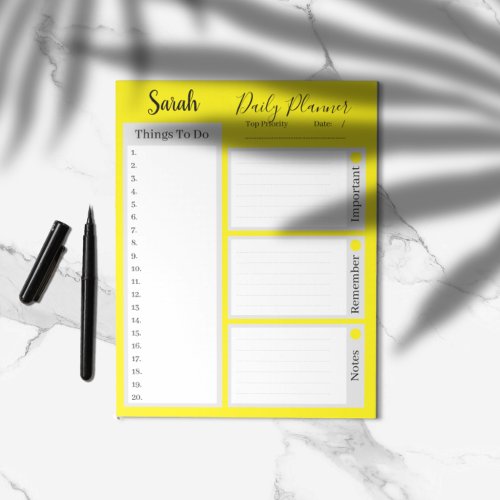 to do list daily planner yellow minimalist notepad