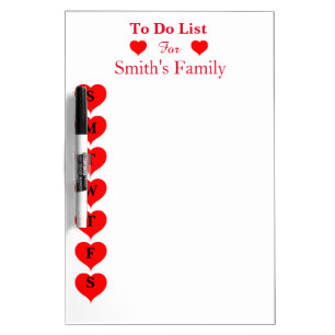 To Do List for children & Adults with Red Heart Dry-Erase Board
