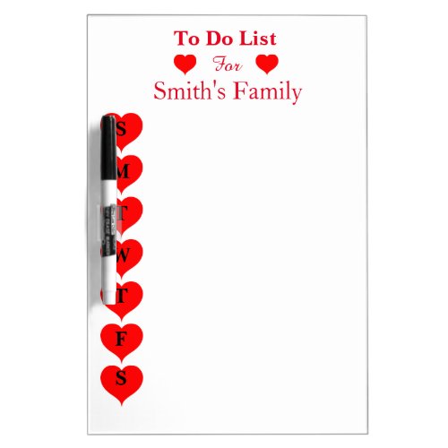 To Do List for children  Adults with Red Heart Dry_Erase Board