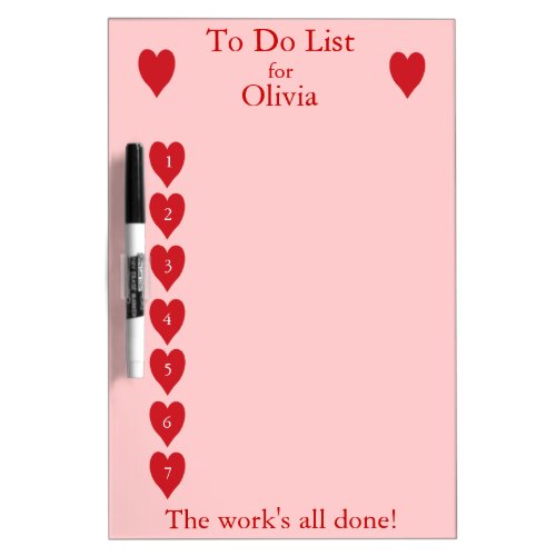 To Do List for children  red hearts on pink Dry Erase Board