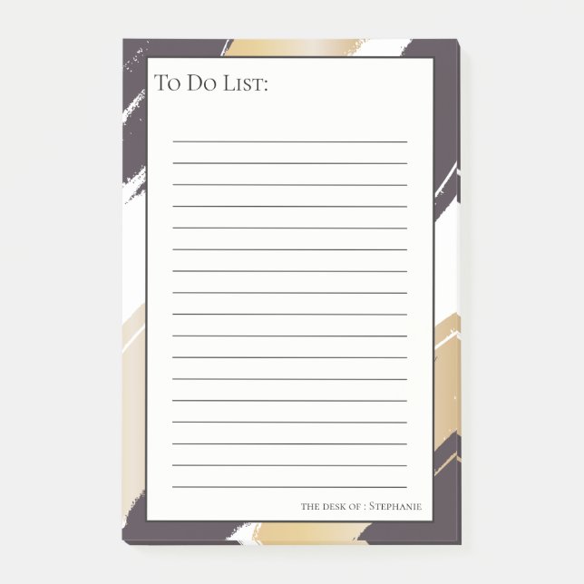 To DO List -  Gold and Black Modern Brush Strokes Post-it Notes (Front)