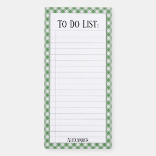 To Do List:  Green/White Gingham Checks Pattern Magnetic Notepad