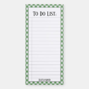 To Do List:  Green/White Gingham Checks Pattern Magnetic Notepad