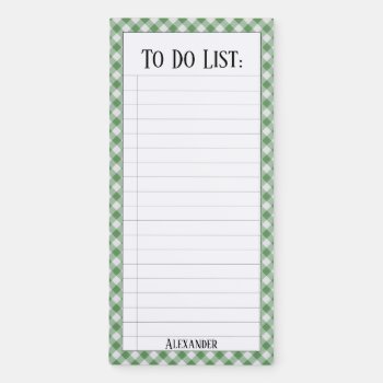To Do List:  Green/white Gingham Checks Pattern Magnetic Notepad by NancyTrippPhotoGifts at Zazzle