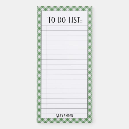 To Do List:  Green/white Gingham Checks Pattern Magnetic Notepad