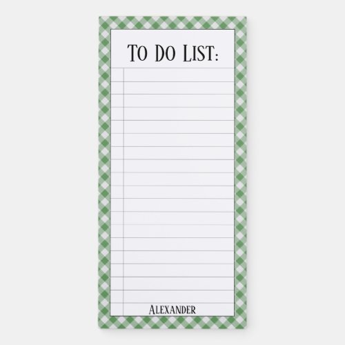 To Do List  GreenWhite Gingham Checks Pattern Magnetic Notepad