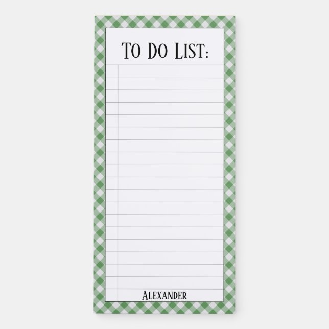 To Do List:  Green/White Gingham Checks Pattern Magnetic Notepad (Front)