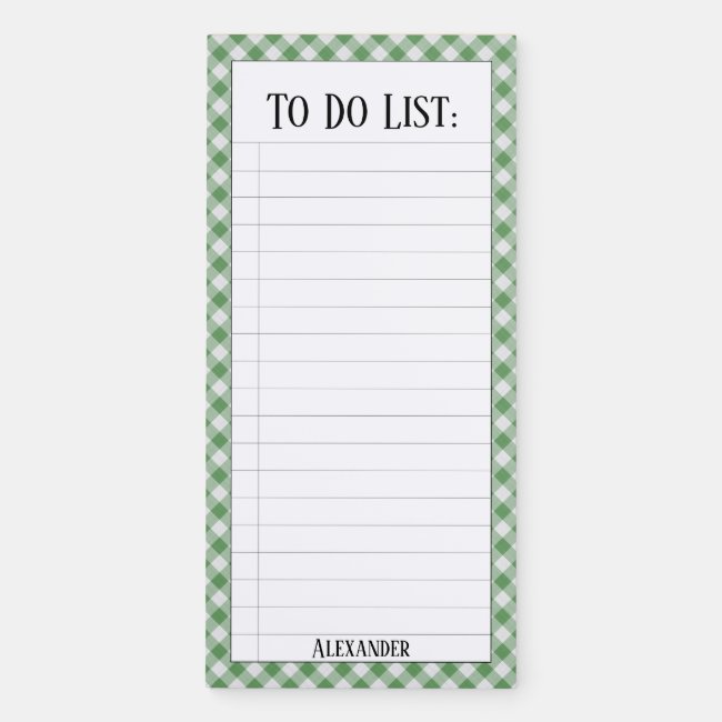 To Do List:  Green/White Gingham Checks Pattern Magnetic Notepad