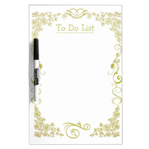 To Do List Grocery Green Floral Pattern White Dry_Erase Board