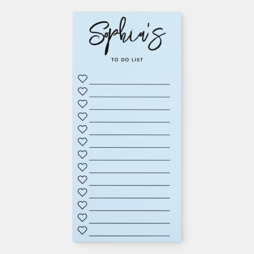 To Do List Hearts Brush Script Blue Magnetic Notepad