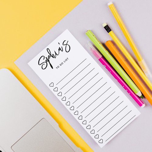 To Do List Hearts Brush Script White Magnetic Notepad