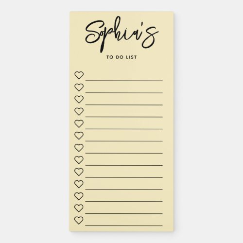 To Do List Hearts Brush Script Yellow Magnetic Notepad