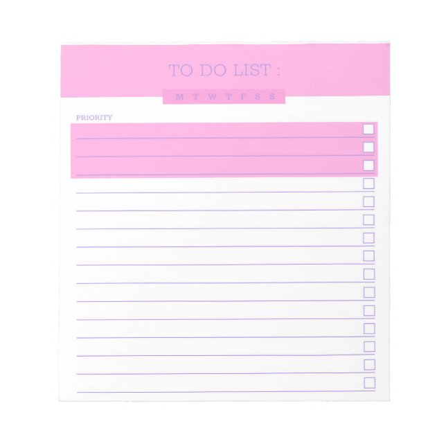 To do list hot pink notepad (Front)