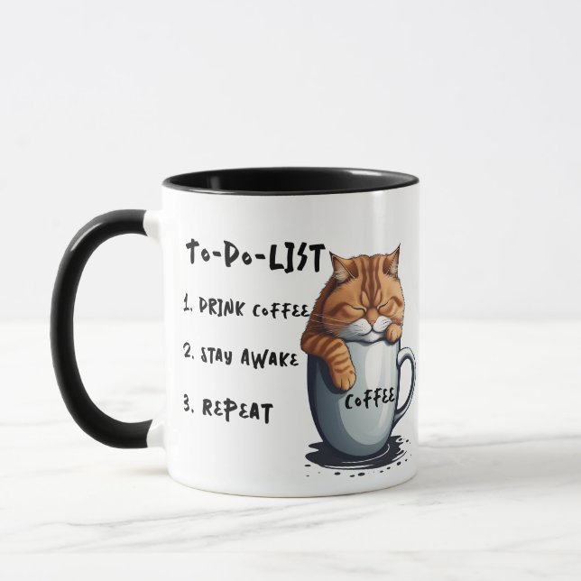 To Do List Humor, Lazy Sleepy  Cat Humor Coffee Mug (Left)
