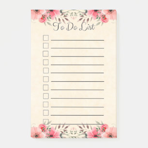 To Do List Modern Calligraphy Floral Art Agenda Post-it Notes