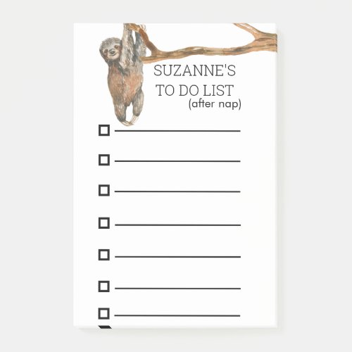 To Do List Personalized Cute Sloth Watercolor  Post_it Notes