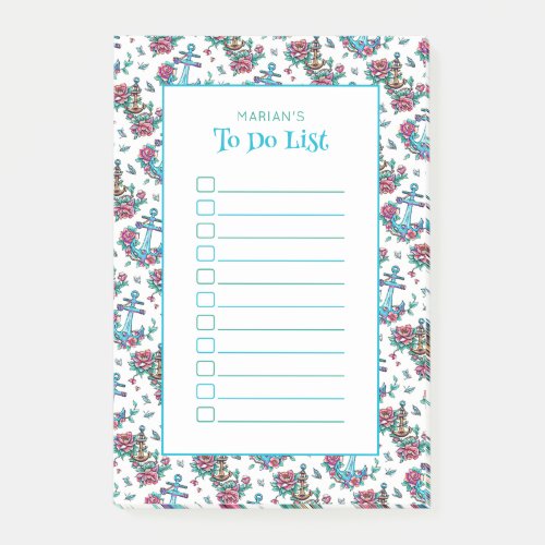 To Do List Personalized Nautical Floral Pattern Post_it Notes