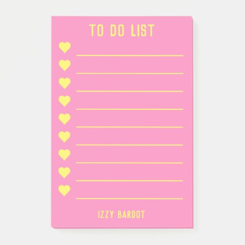 To Do List Pink and Yellow Hearts Post_it Notes