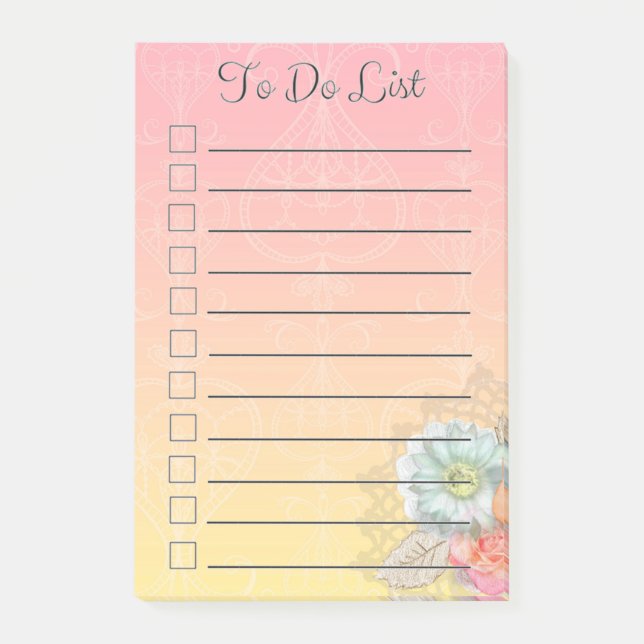 To Do List Pink Modern Chic Floral Post-It Notes (Front)