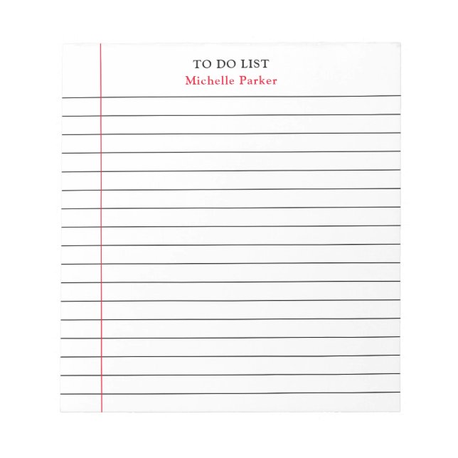 TO DO LIST Plain Minimalist Modern Lined Paper Notepad (Front)