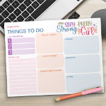 To Do List Positive Colorful Daily Planner Notepad<br><div class="desc">Colorful, Editable and Personalized! This to do list and daily planner has a positive quote "stay strong pretty girl" and a pretty color palette of purple pink orange blue and green. All the section titles are editable so you can organize your things to do in the way that works for...</div>